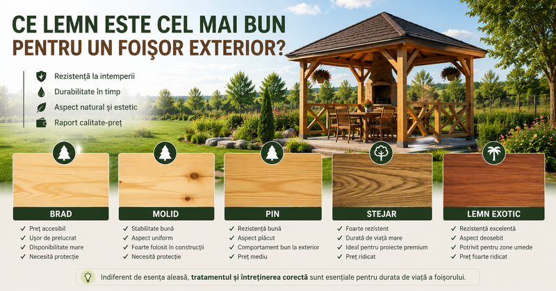 Ce lemn este cel mai bun pentru un foișor de grădină? Ghid complet 2026