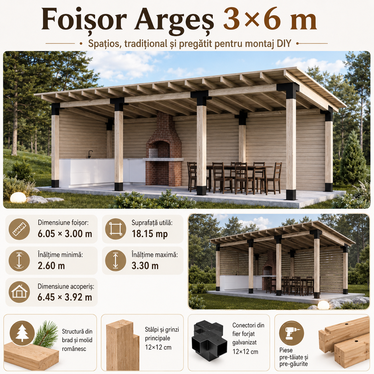 Foișor lemn 3x6m - Argeș
