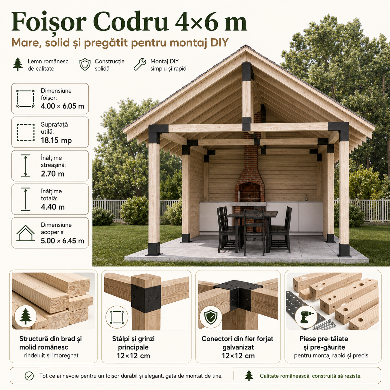 Foișor lemn 4x6m - Codru