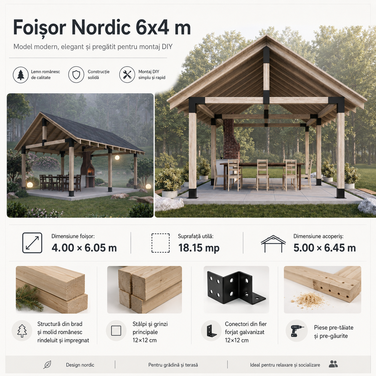 Foișor lemn 6x4m - Nordic