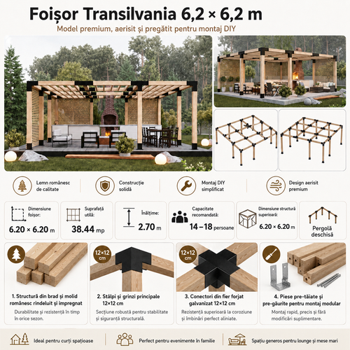 Foișor lemn 6,2x6,2m - Transilvania